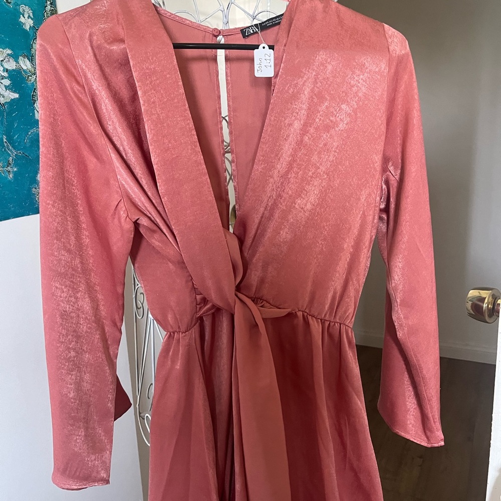 Zara Coral Satin Dress